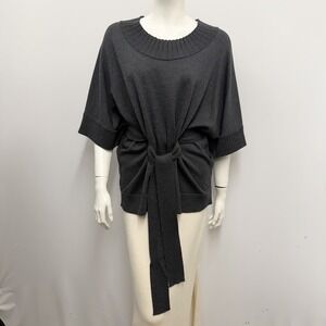 Carolina Herrera Sweater Poncho Cape With Belt Gray Extra Fine Merino Wool OS